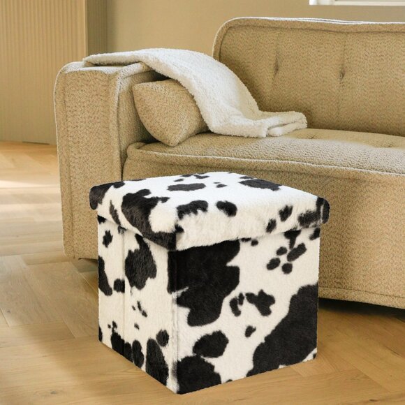 Go-Poufs Knock-Down Medium Cube Faux Cowhide Storage Ottoman | 15"x15"x15" - Picture 5 of 7